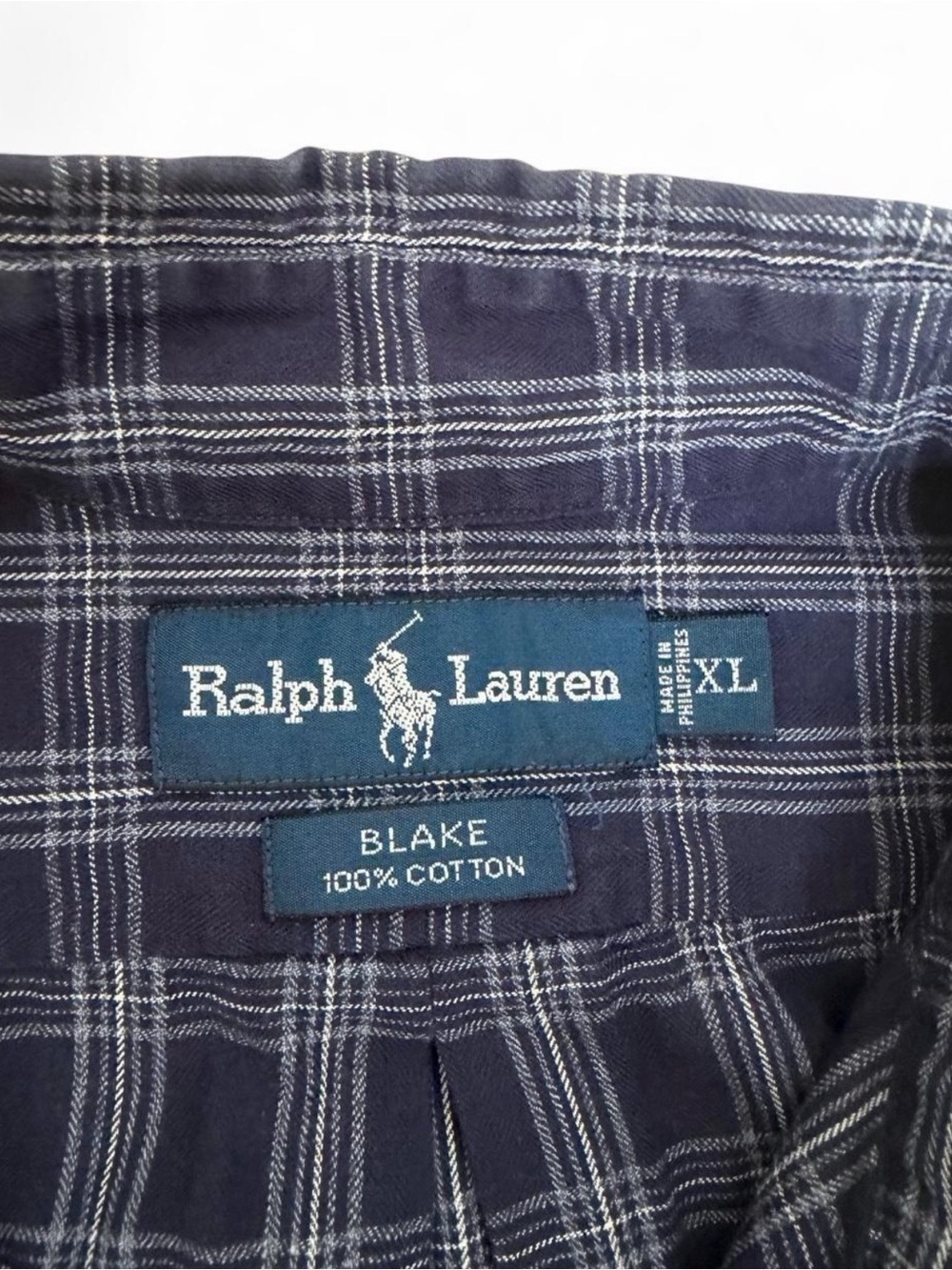 Ralph Lauren Blake Style Button Up in Navy Blue Plaid. Size XL
